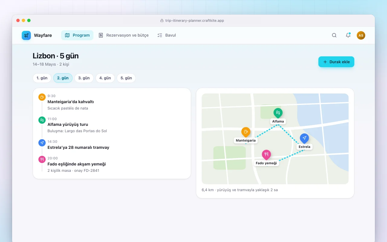 Seyahat programı planlayıcı: Lizbon · 5 gün ekranı