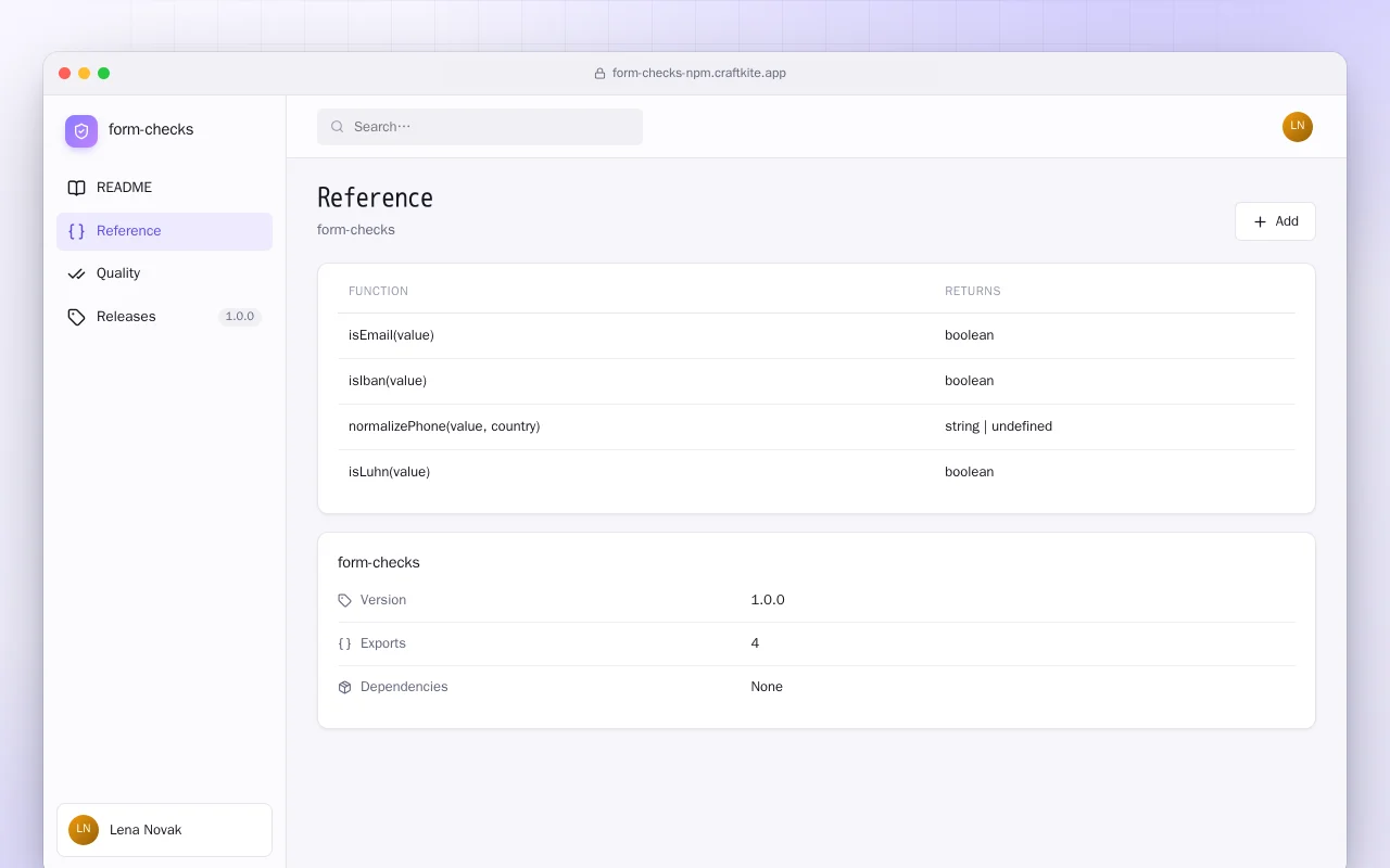 Form Checks (TypeScript): the Reference screen