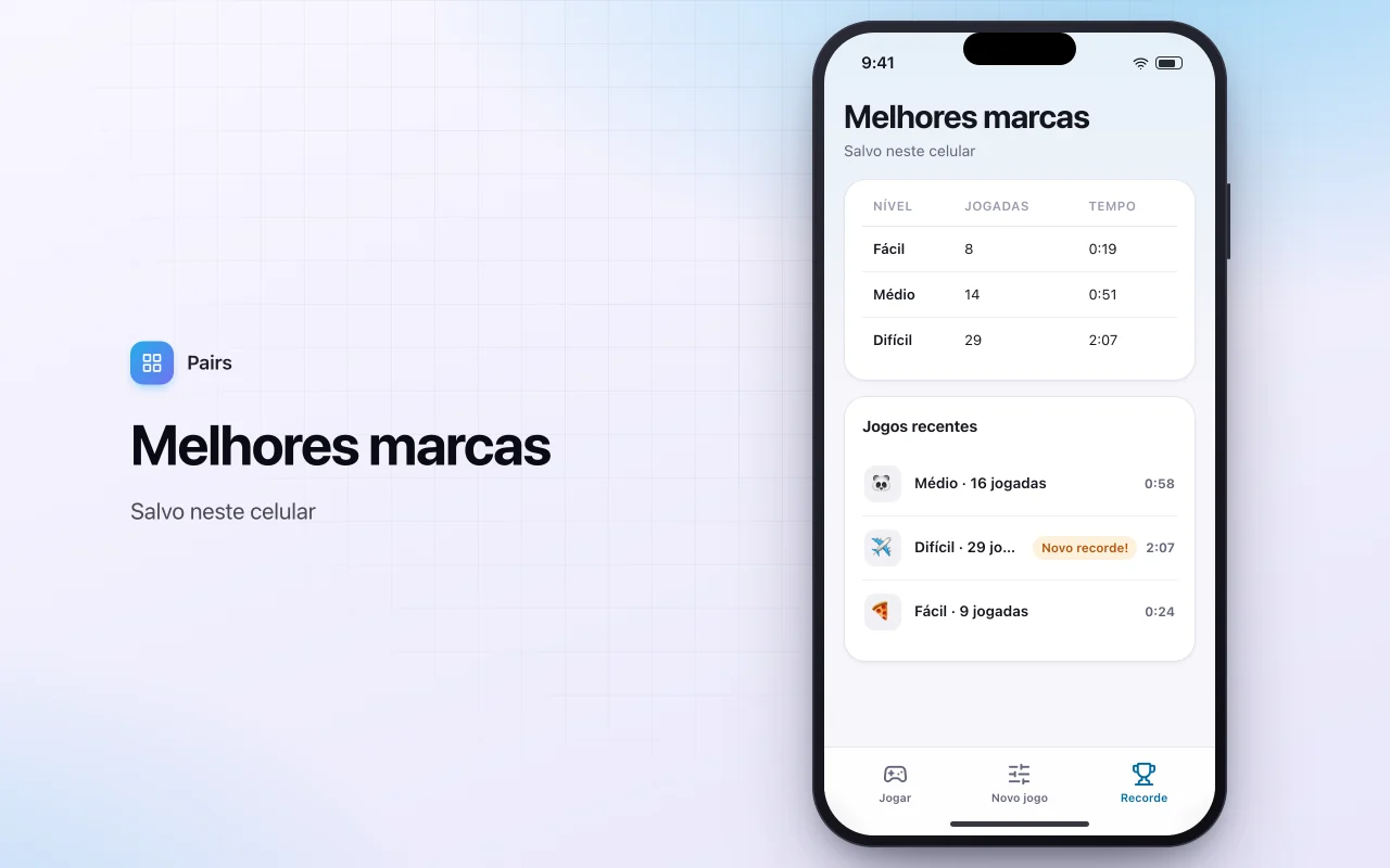 Jogo da memória: a tela Melhores marcas
