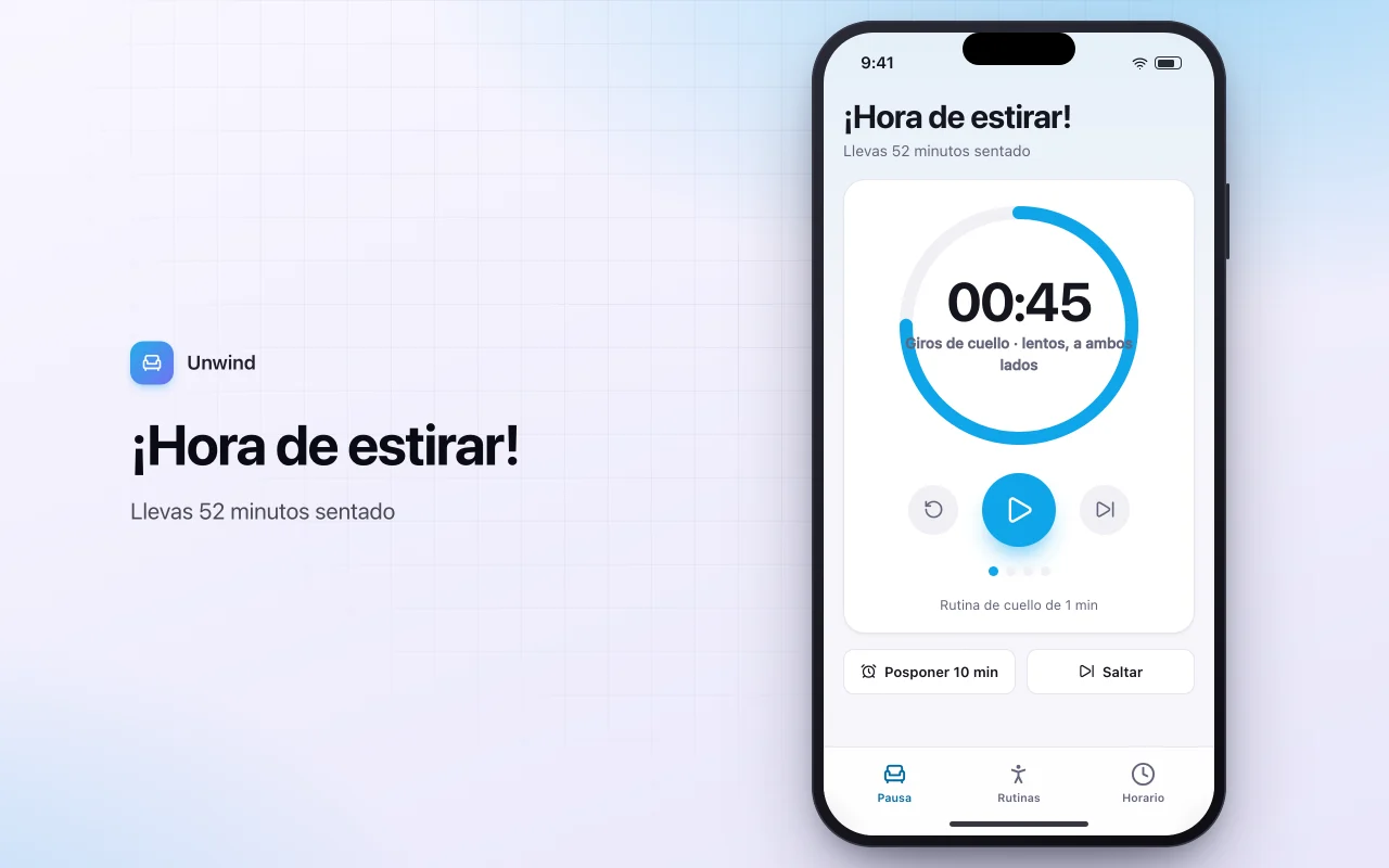 Recordatorios de pausas de estiramiento: la pantalla ¡Hora de estirar!