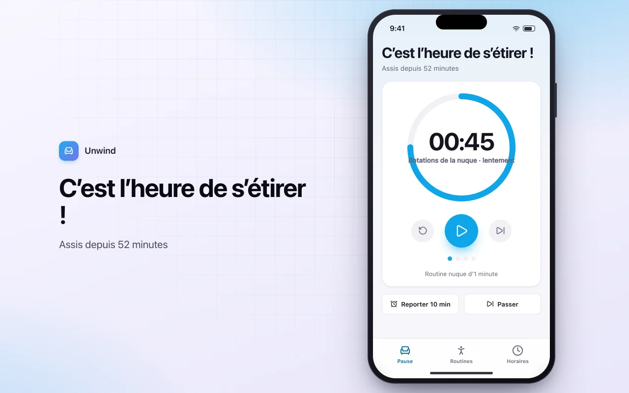 Rappels de pauses étirements au bureau : l’écran C’est l’heure de s’étirer !