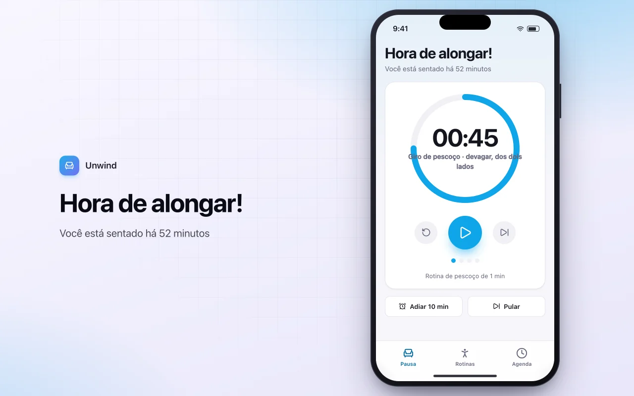Lembretes de pausa para alongar: a tela Hora de alongar!