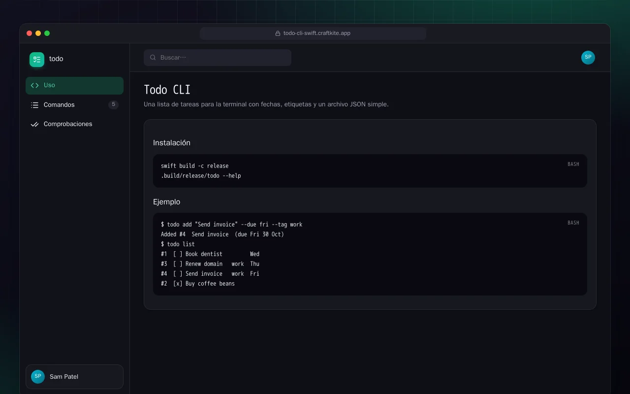 Todo CLI (Swift): la pantalla Todo CLI