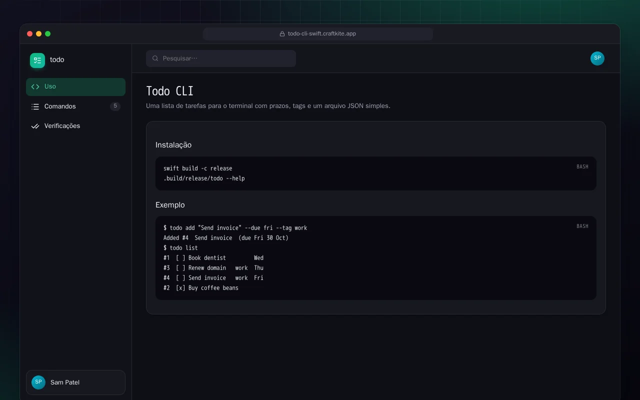 Todo CLI (Swift): a tela Todo CLI