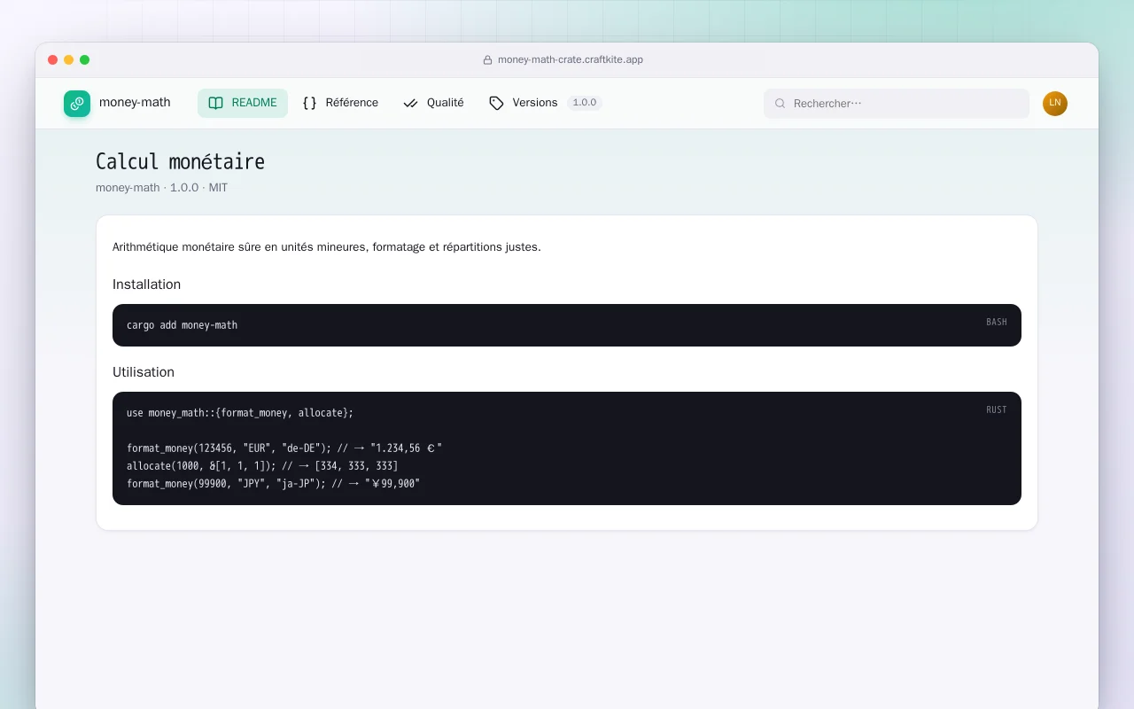 Calcul monétaire (Rust) : l’écran Calcul monétaire