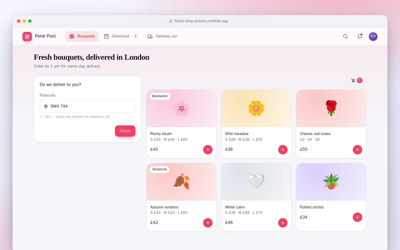 Florist shop with local delivery: the Fresh bouquets, delivered in London screen