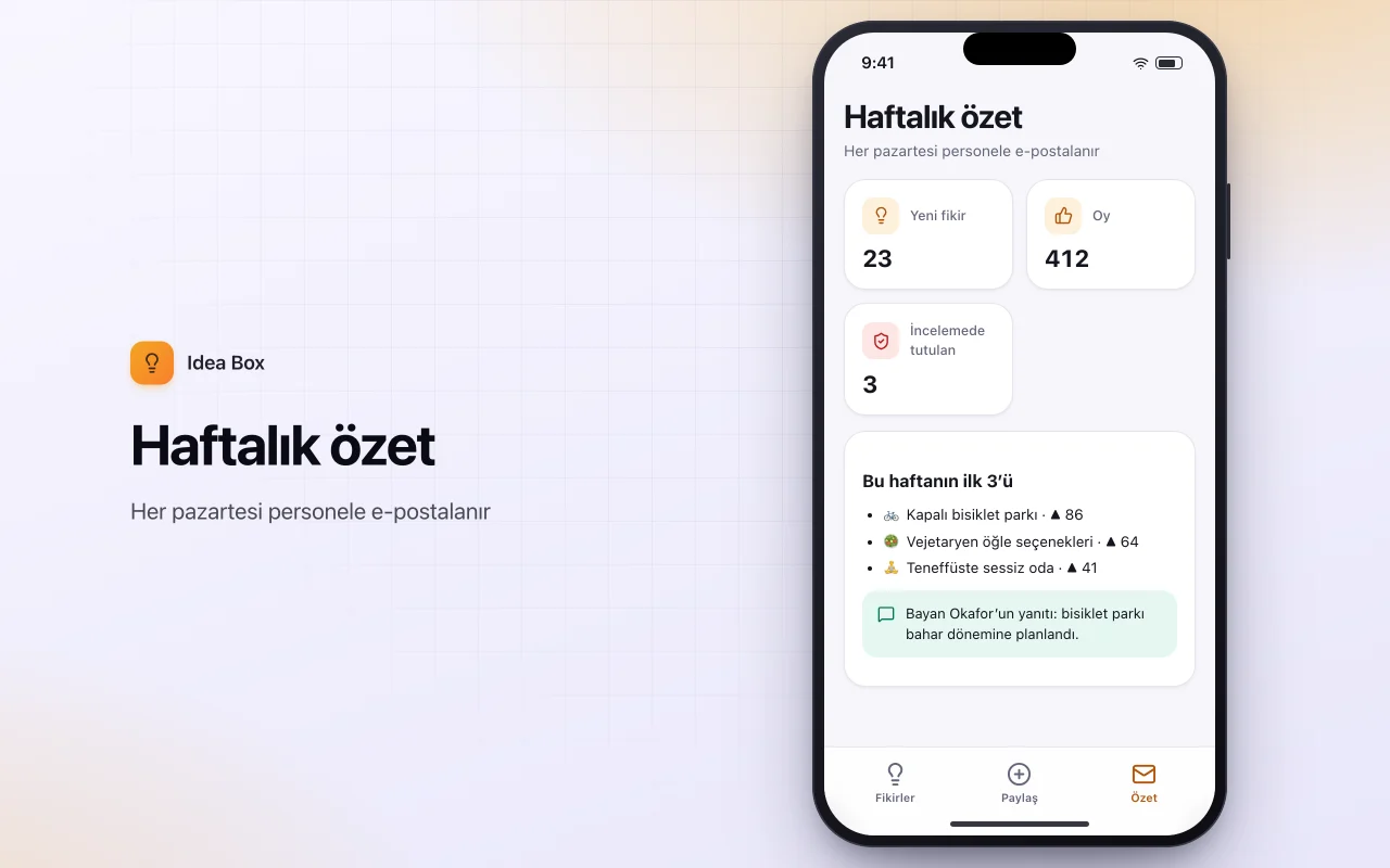 Anonim öneri kutusu: Haftalık özet ekranı