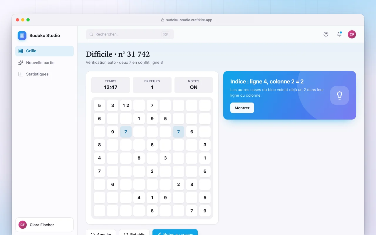 Studio de sudoku : l’écran Difficile · n° 31 742