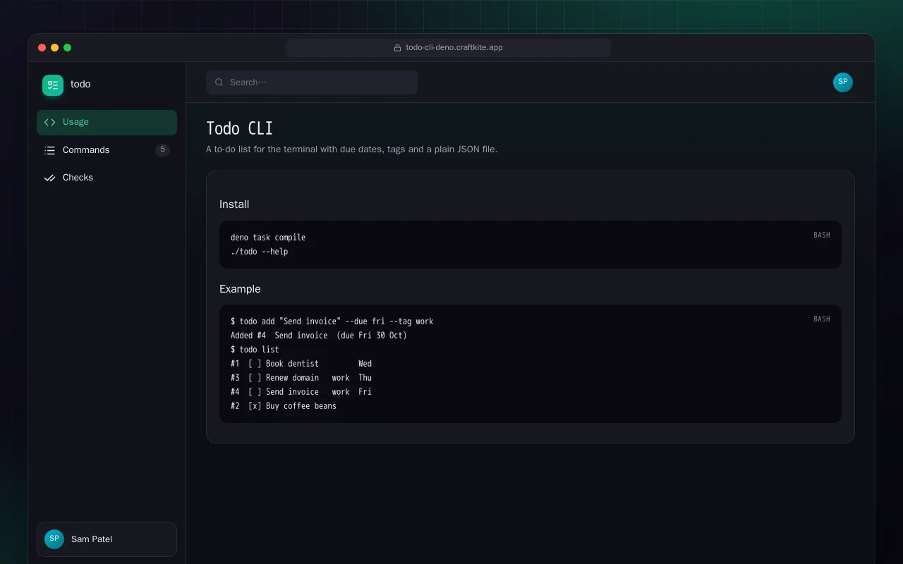 Todo CLI (Deno): the Todo CLI screen