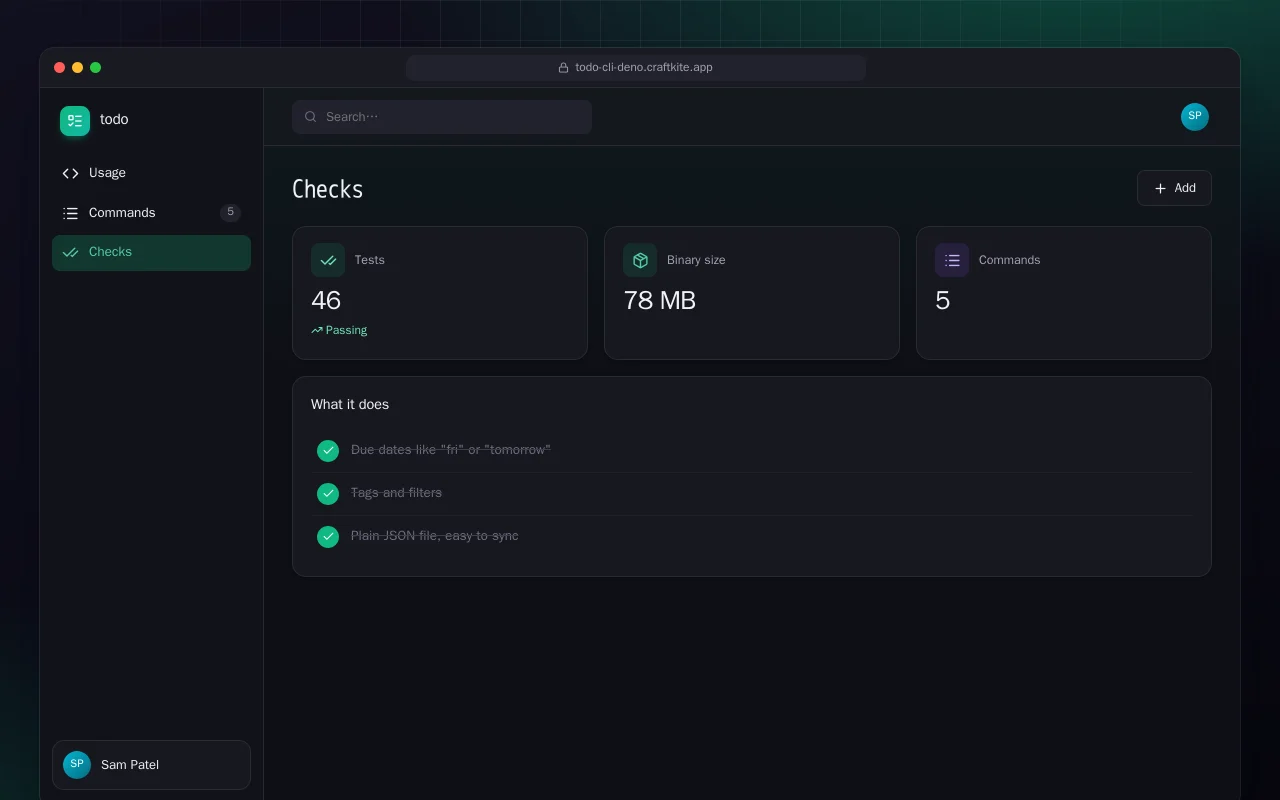 Todo CLI (Deno): the Checks screen