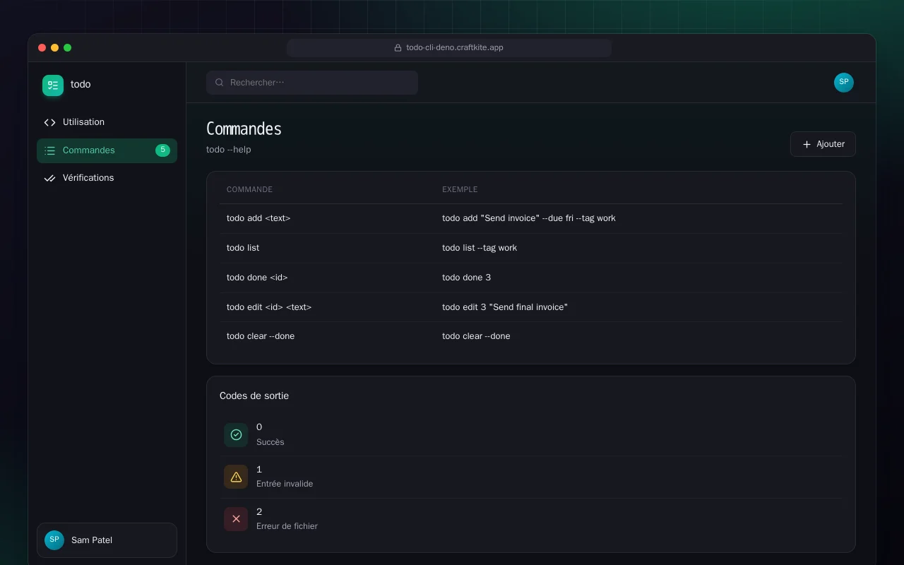Todo CLI (Deno) : l’écran Commandes