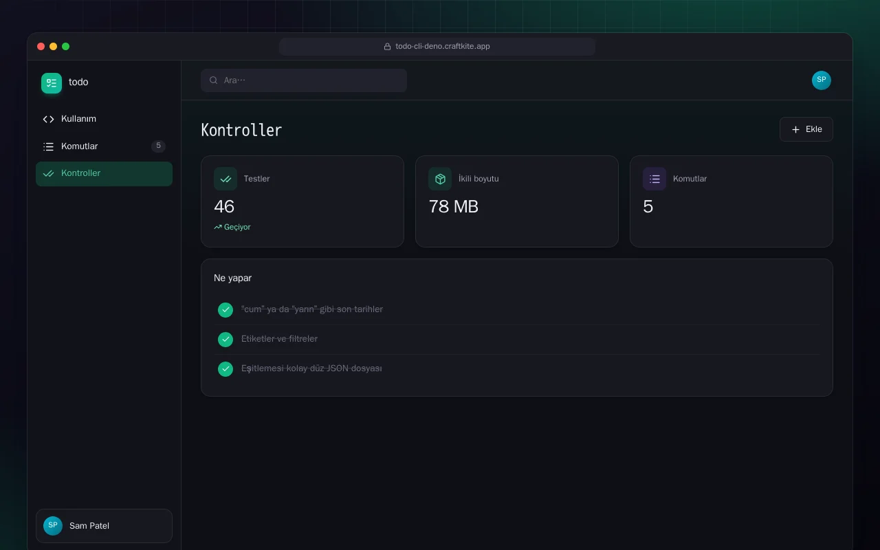 Todo CLI (Deno): Kontroller ekranı