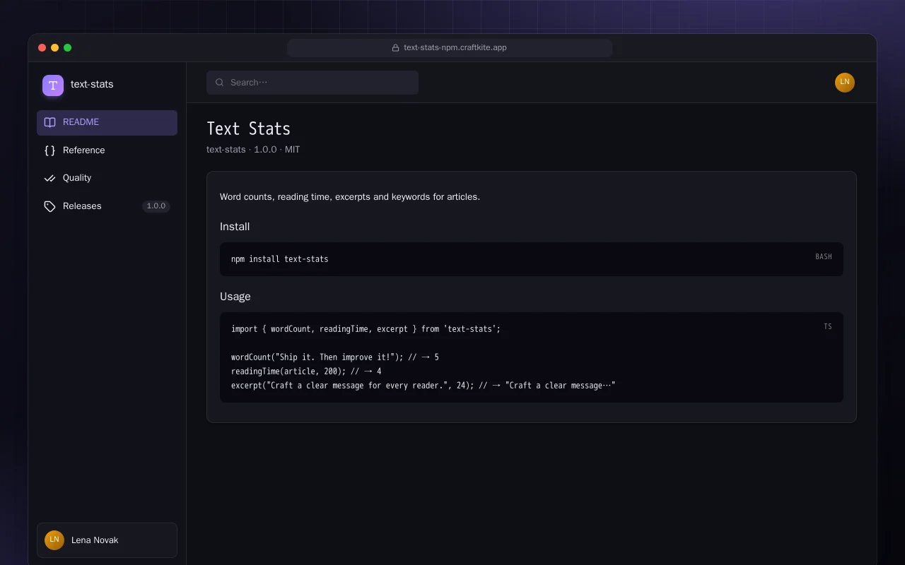 Text Stats (TypeScript): the Text Stats screen