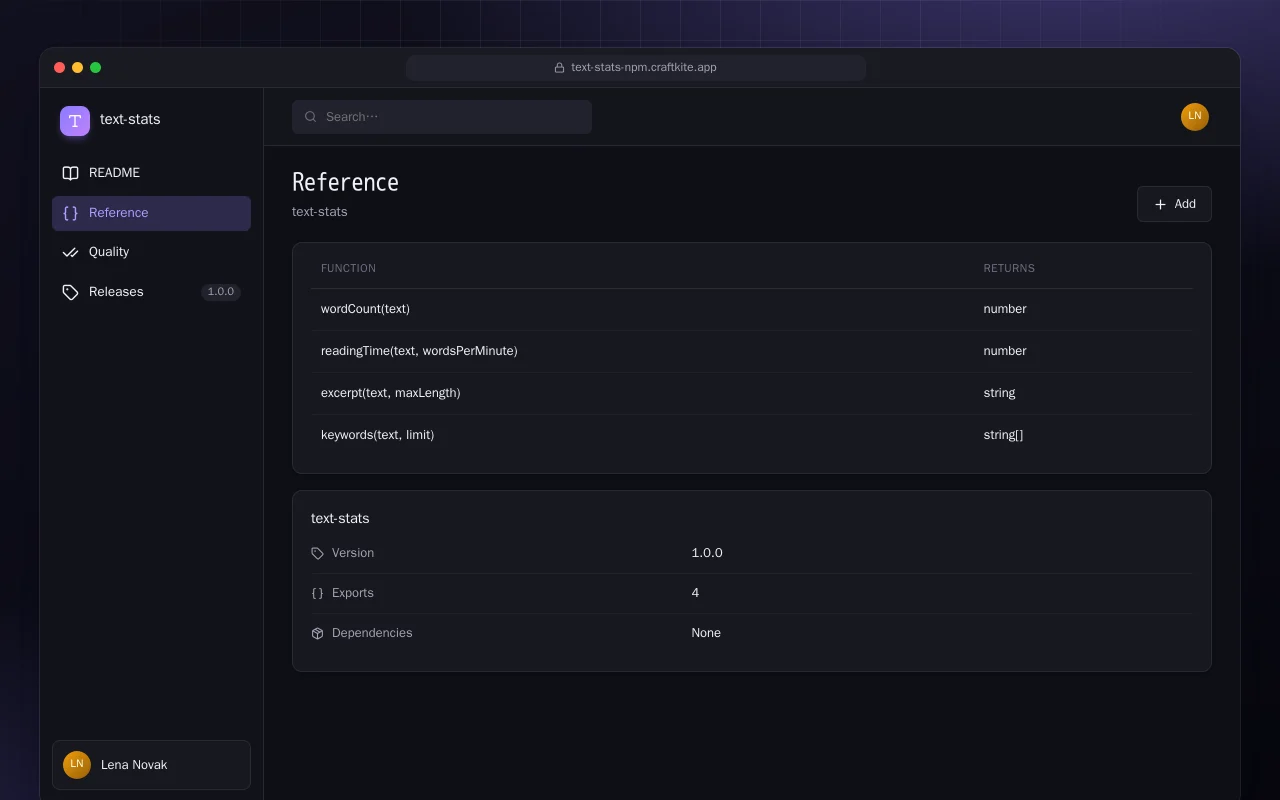 Text Stats (TypeScript): the Reference screen