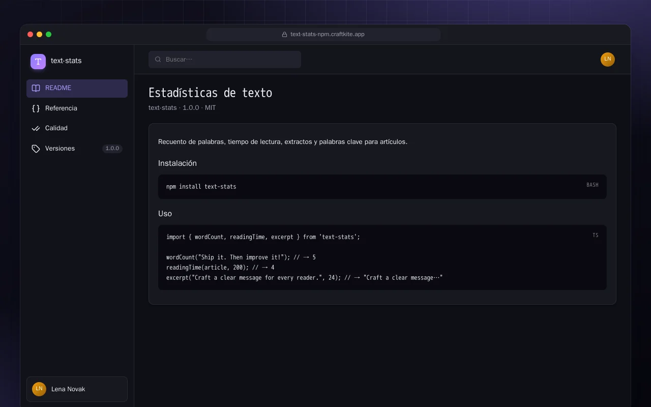 Estadísticas de texto (TypeScript): la pantalla Estadísticas de texto