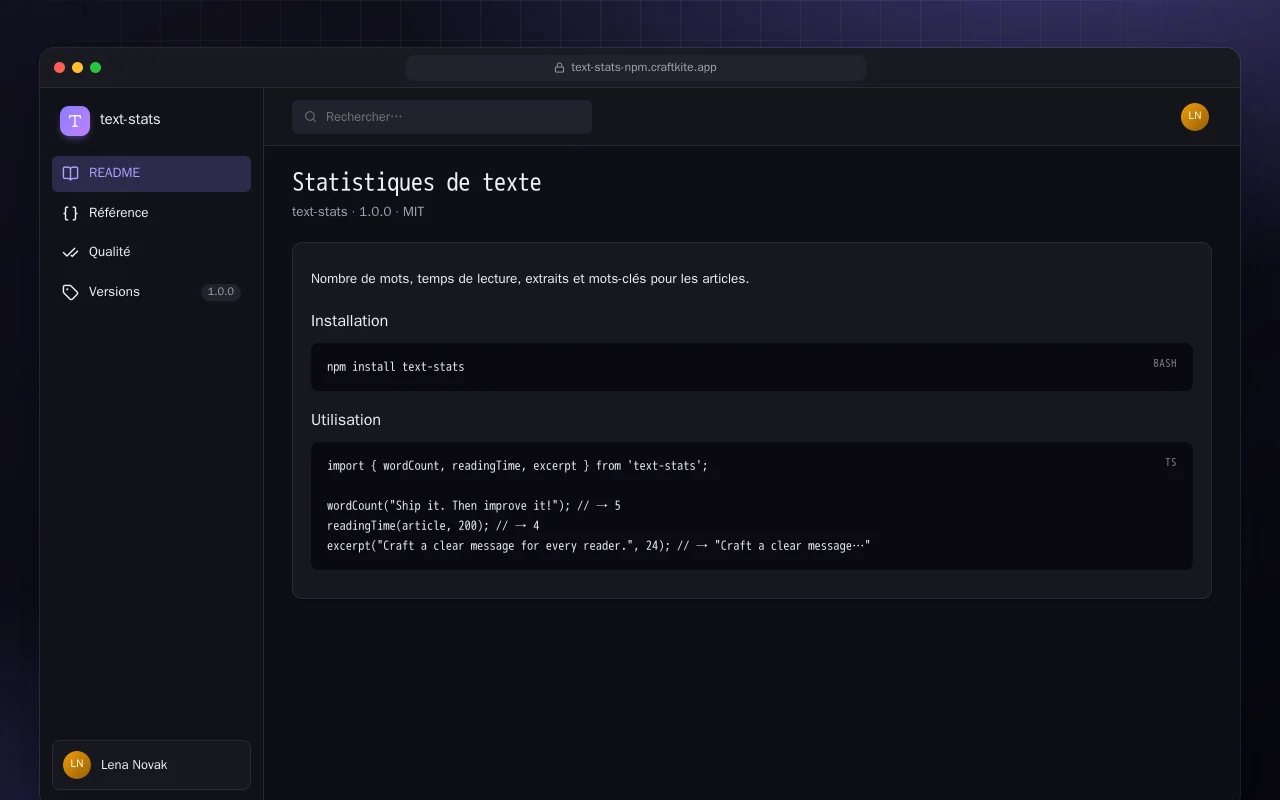 Statistiques de texte (TypeScript) : l’écran Statistiques de texte