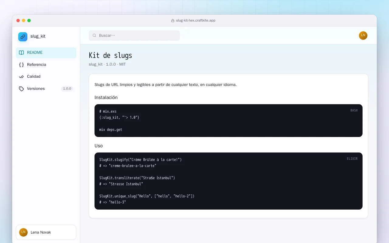 Kit de slugs (Elixir): la pantalla Kit de slugs