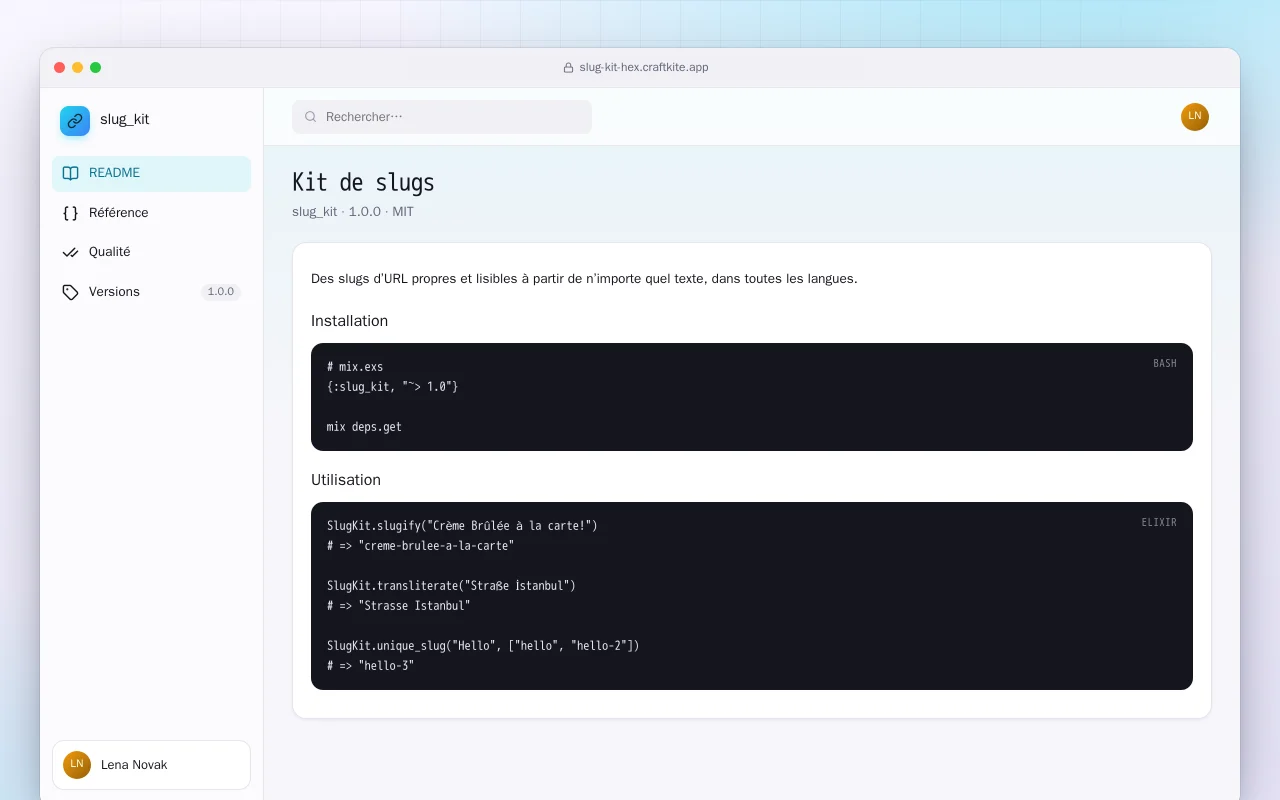 Kit de slugs (Elixir) : l’écran Kit de slugs