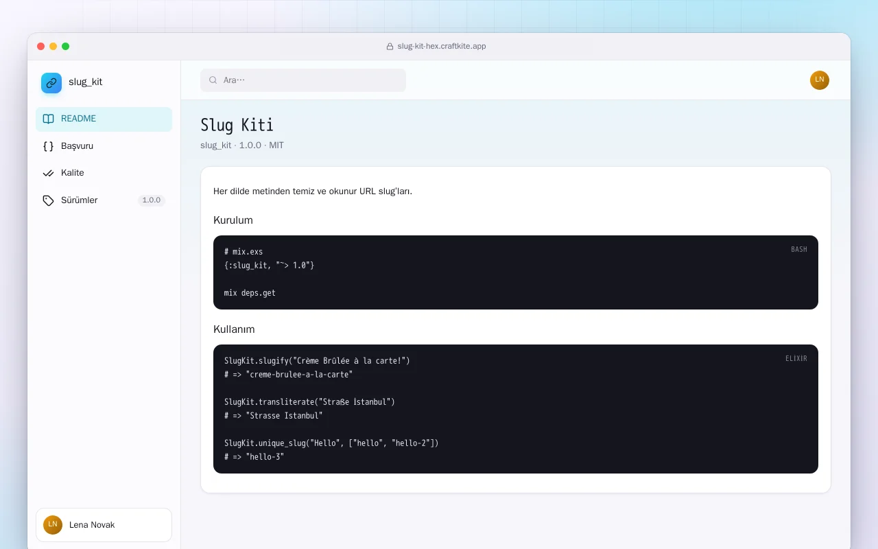 Slug Kiti (Elixir): Slug Kiti ekranı