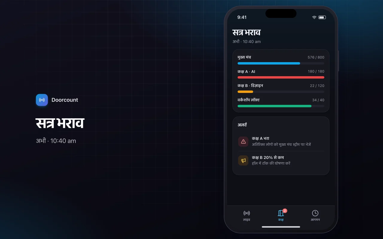 लाइव इवेंट डैशबोर्ड: सत्र भराव स्क्रीन