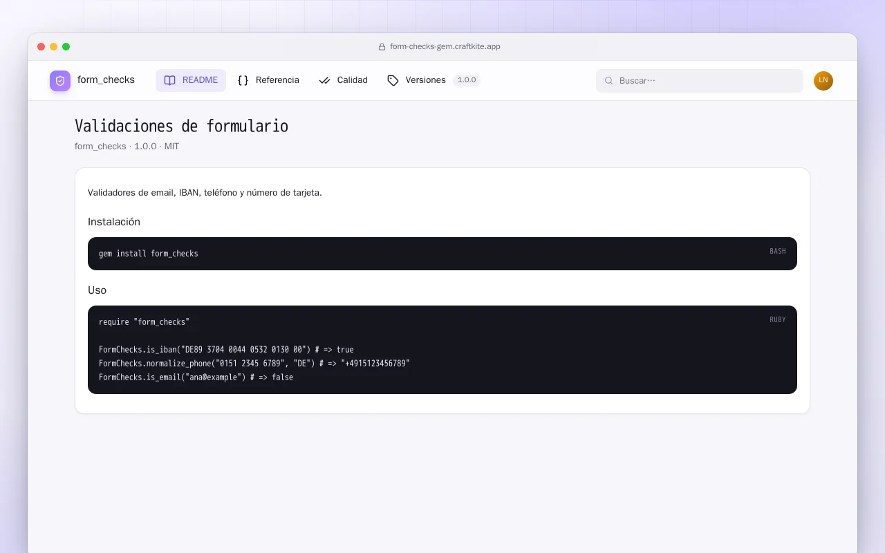 Validaciones de formulario (Ruby): la pantalla Validaciones de formulario