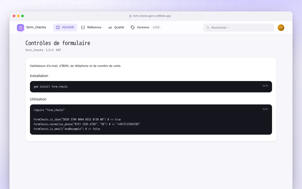 Contrôles de formulaire (Ruby) : l’écran Contrôles de formulaire
