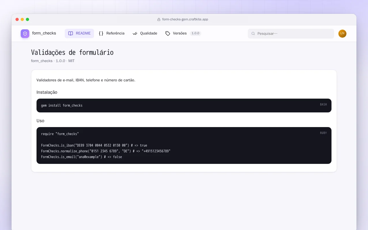 Validações de formulário (Ruby): a tela Validações de formulário