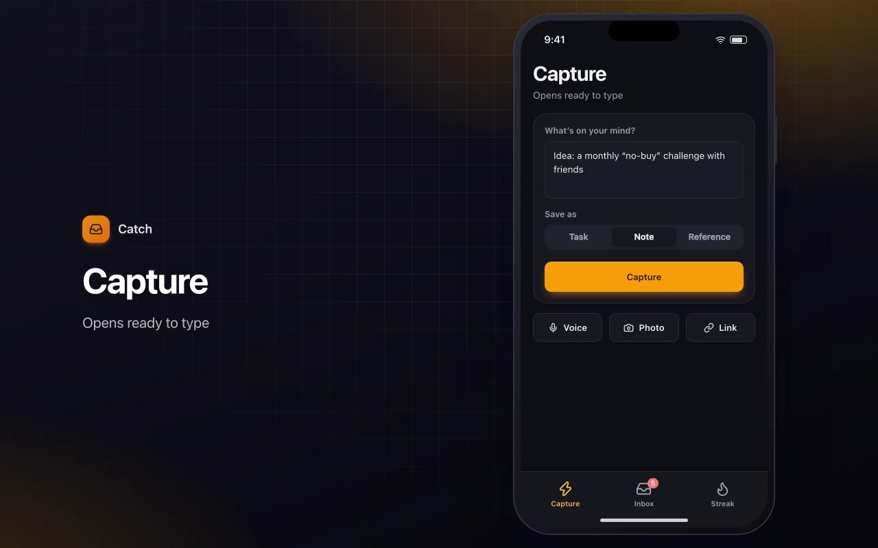 Quick capture inbox: the Capture screen