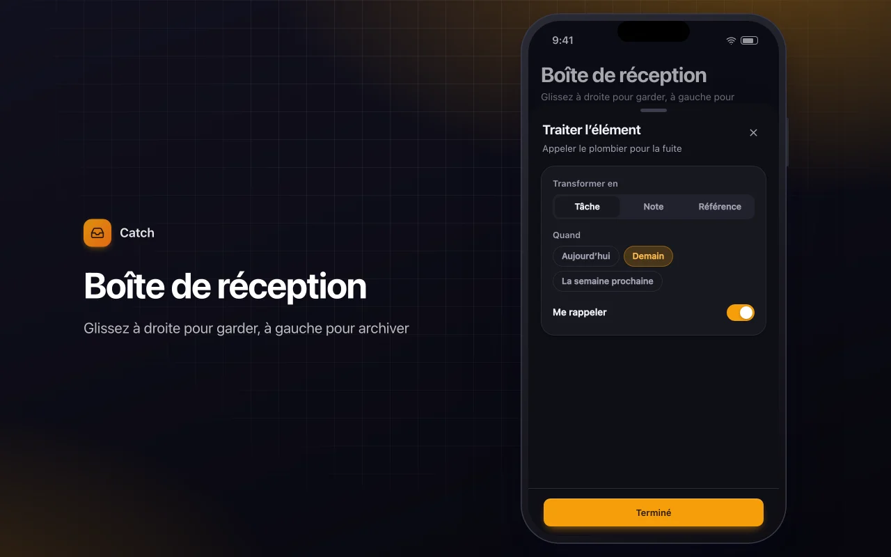 Boîte de capture rapide : l’écran Boîte de réception