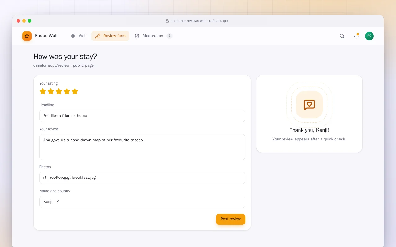 Customer reviews wall: the How was your stay? screen