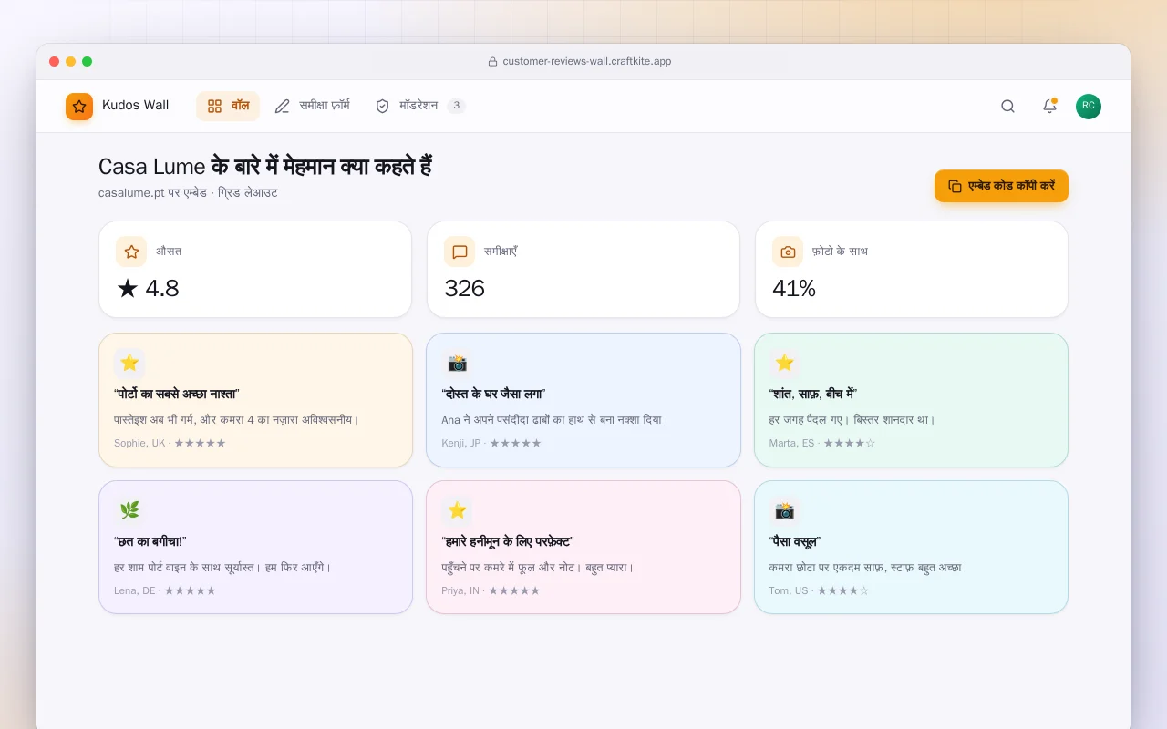 कस्टमर रिव्यू वॉल: Casa Lume के बारे में मेहमान क्या कहते हैं स्क्रीन