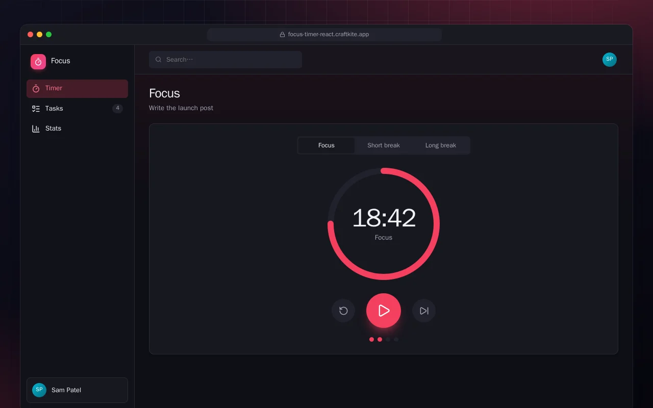 Focus Timer (React): the Focus screen