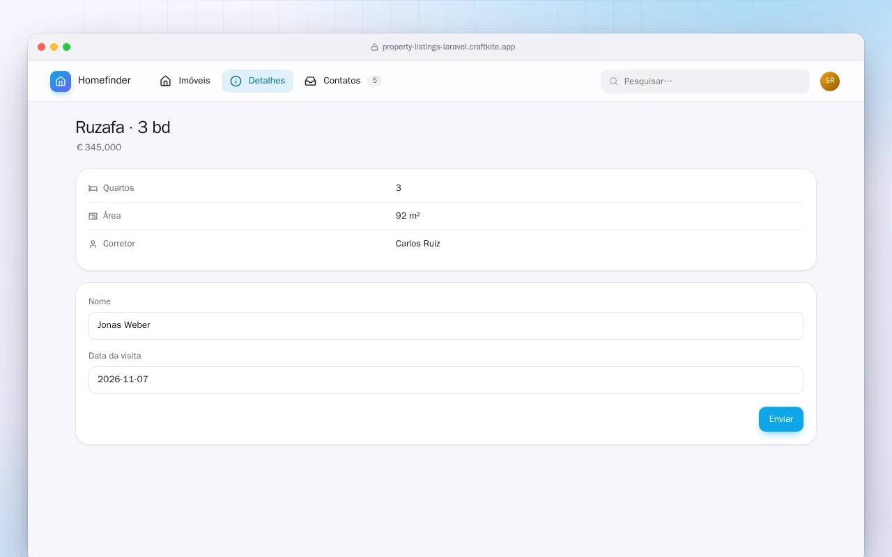 Anúncios de imóveis (Laravel): a tela Ruzafa · 3 bd