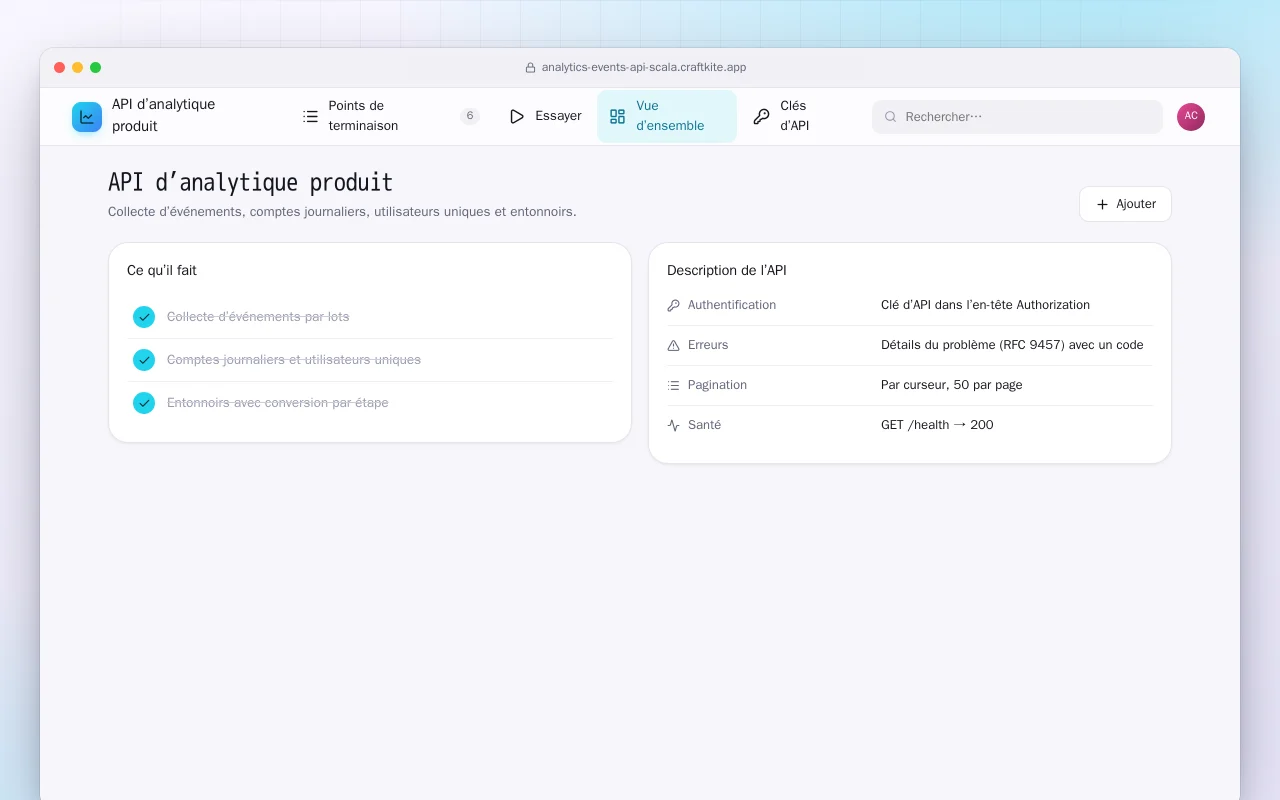 API d’analytique produit (Scala) : l’écran API d’analytique produit