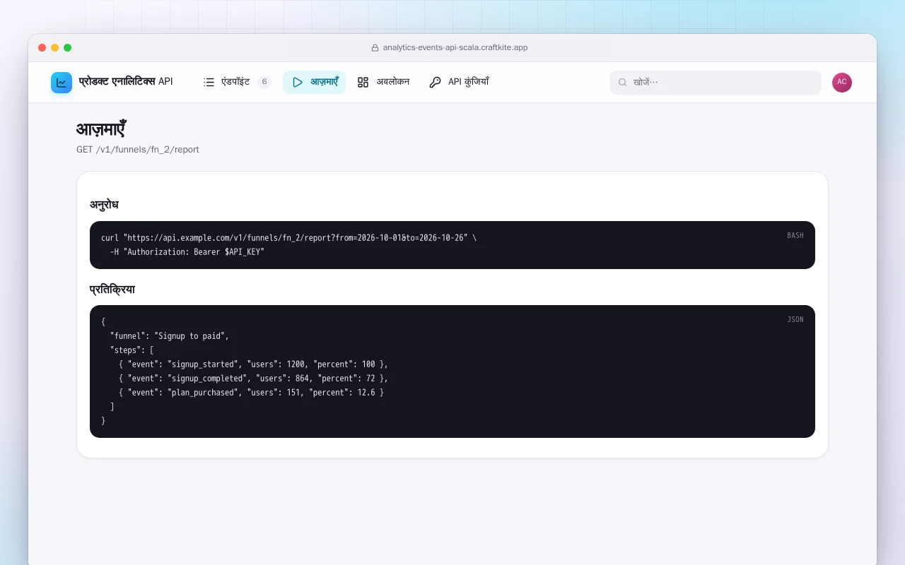 प्रोडक्ट एनालिटिक्स API (Scala): आज़माएँ स्क्रीन