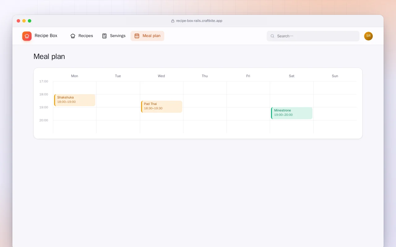 Recipe Box (Rails): the Meal plan screen