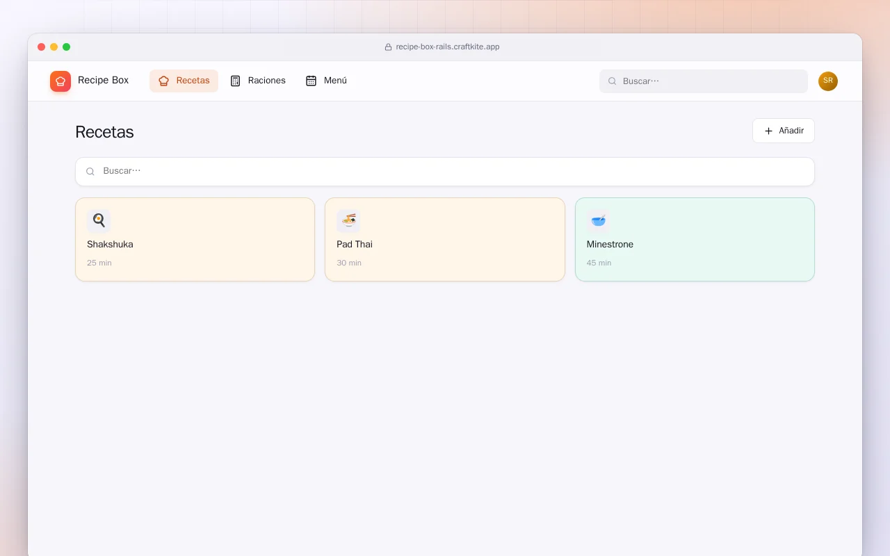 Recetario (Rails): la pantalla Recetas