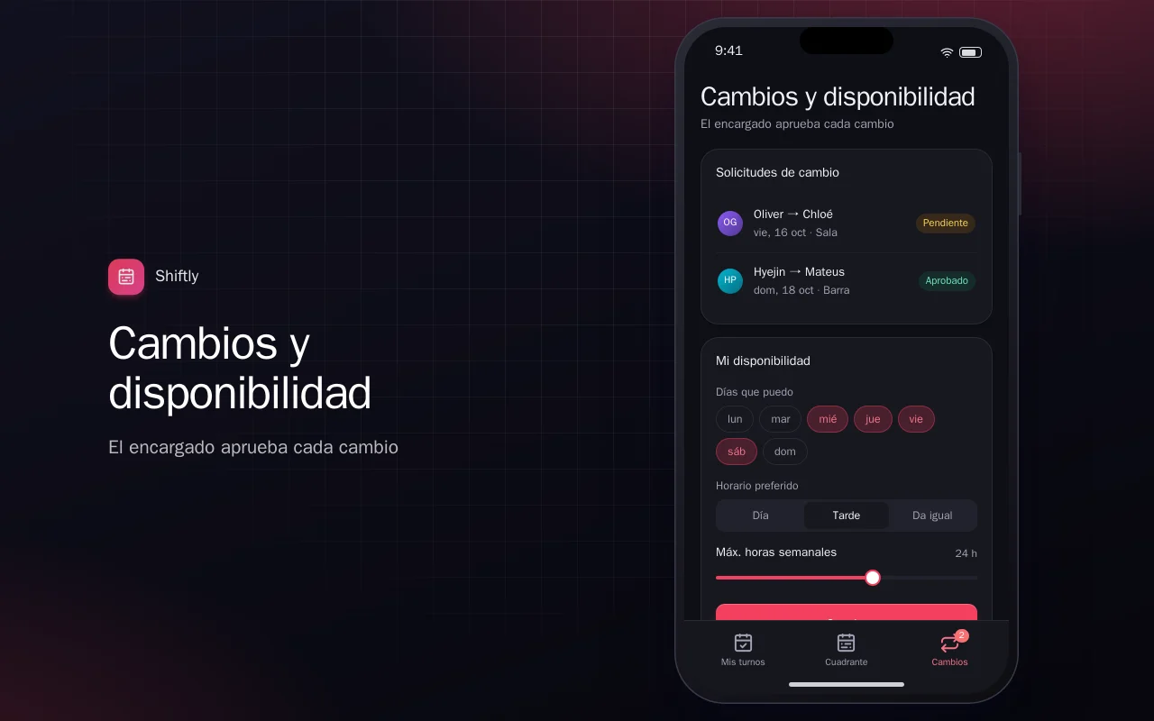Cuadrante de turnos: la pantalla Cambios y disponibilidad