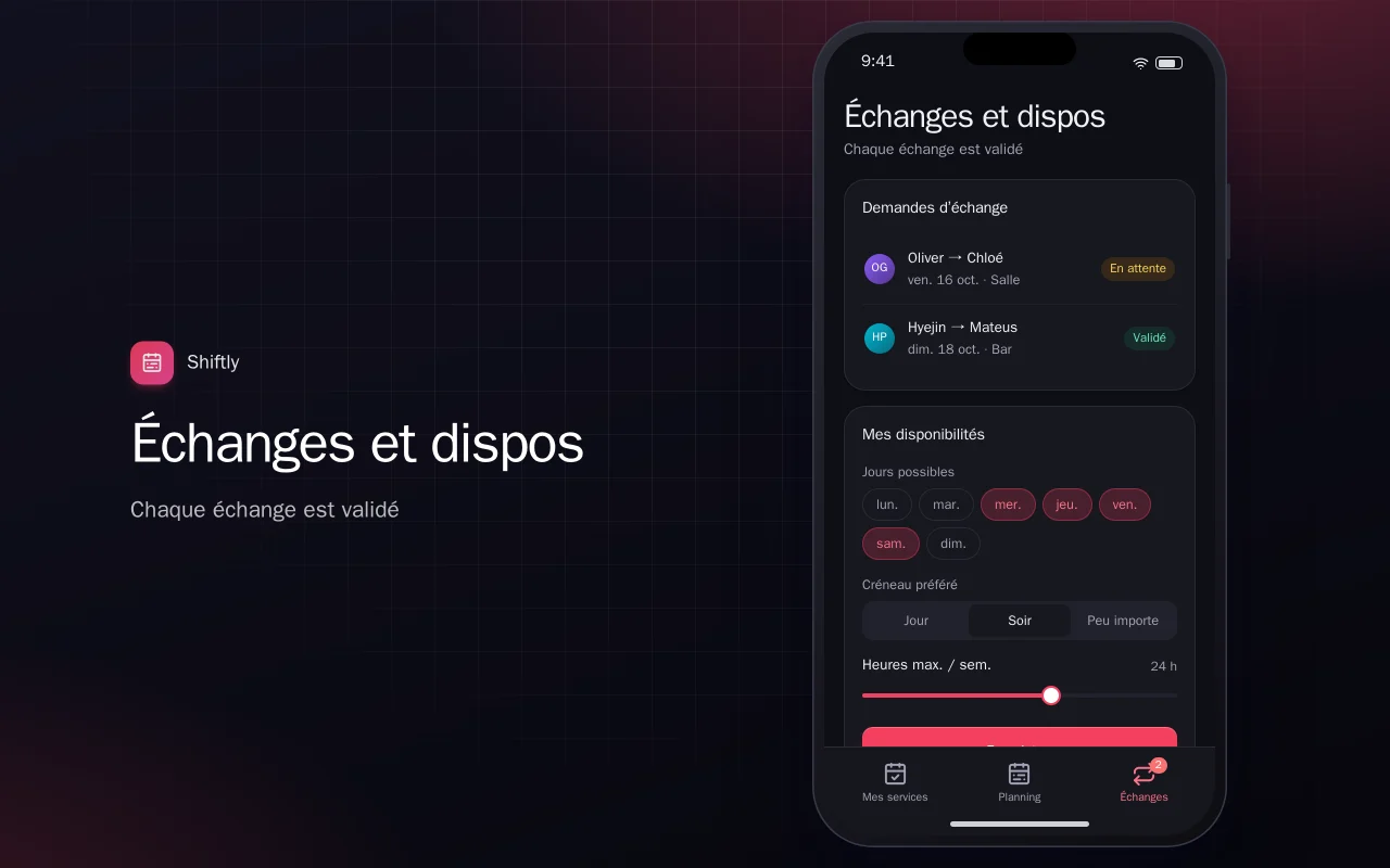 Planning des équipes : l’écran Échanges et dispos