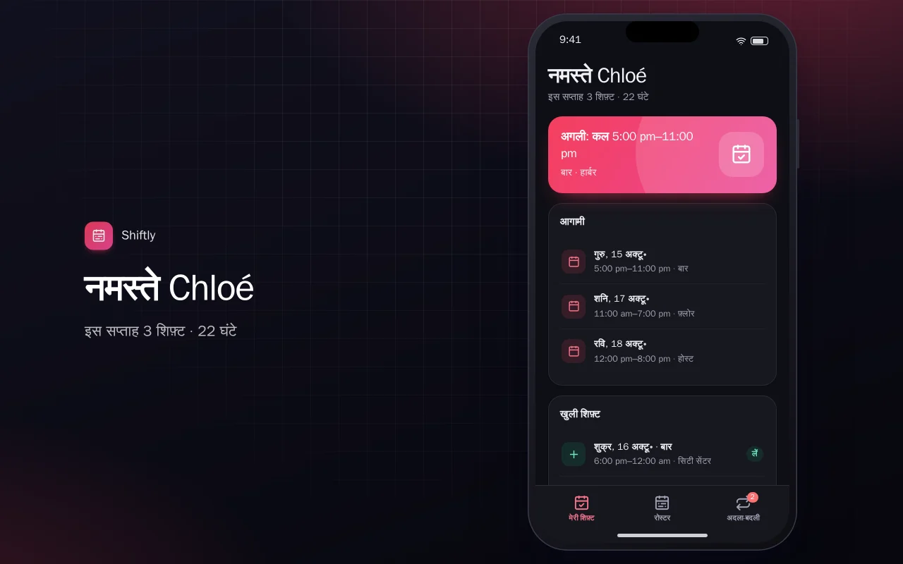 स्टाफ़ शिफ़्ट रोस्टर: नमस्ते Chloé स्क्रीन