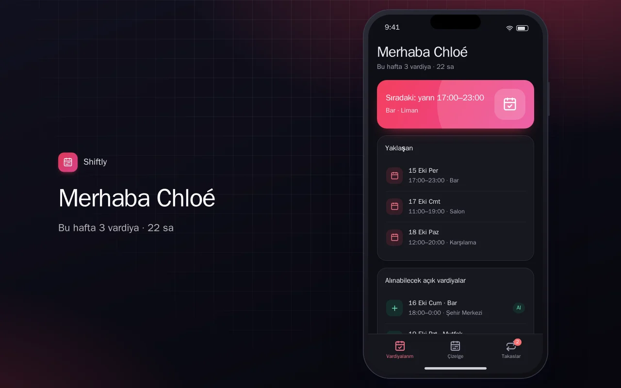 Personel vardiya çizelgesi: Merhaba Chloé ekranı