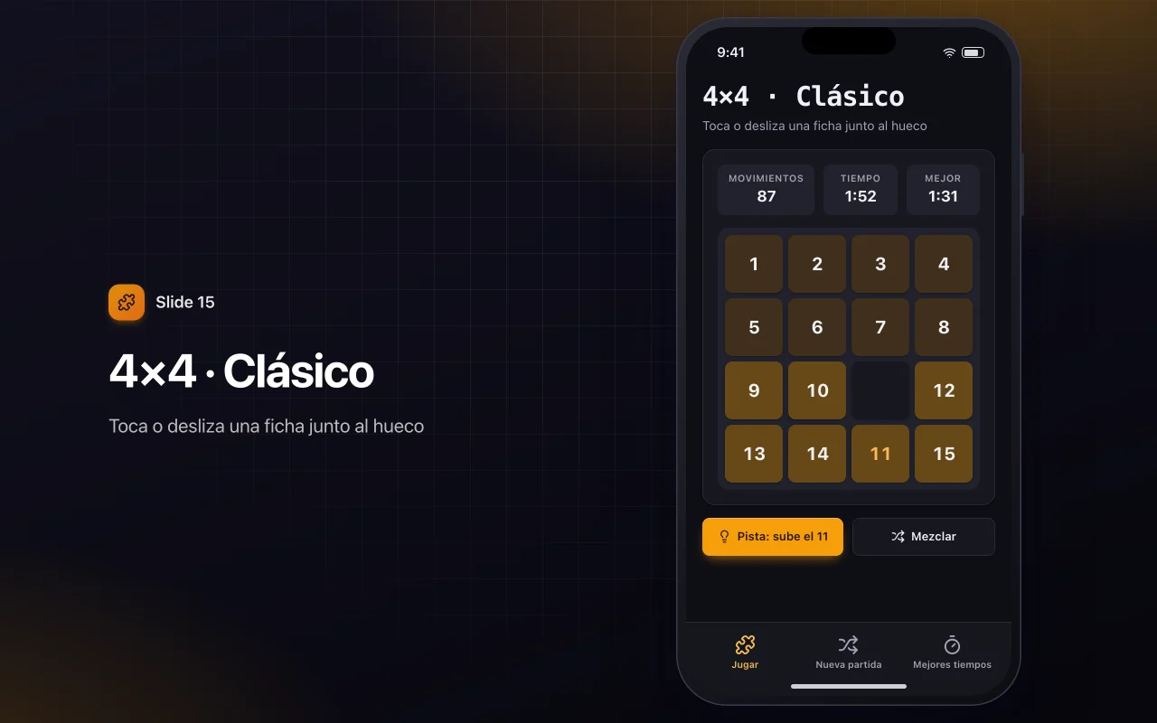 Puzle de fichas deslizantes: la pantalla 4×4 · Clásico