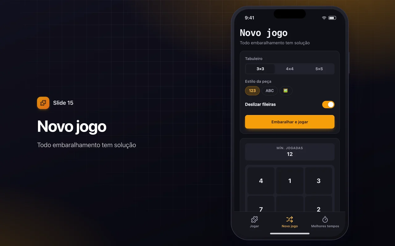Quebra-cabeça deslizante: a tela Novo jogo