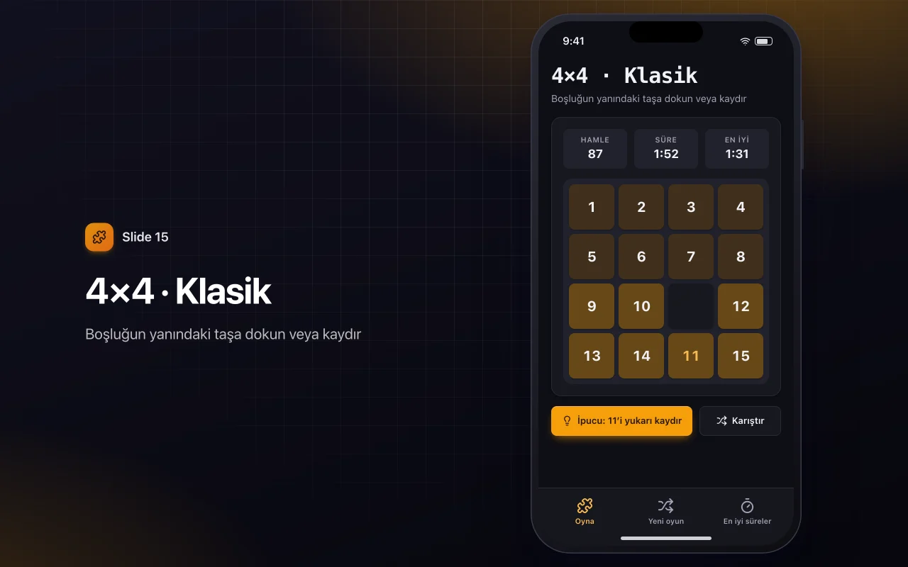 Kaydırmalı karo bulmacası: 4×4 · Klasik ekranı