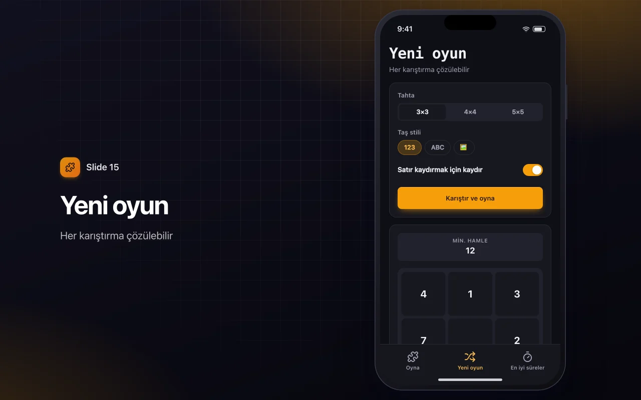 Kaydırmalı karo bulmacası: Yeni oyun ekranı