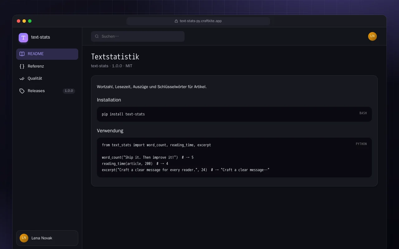 Textstatistik (Python): der Bildschirm „Textstatistik“
