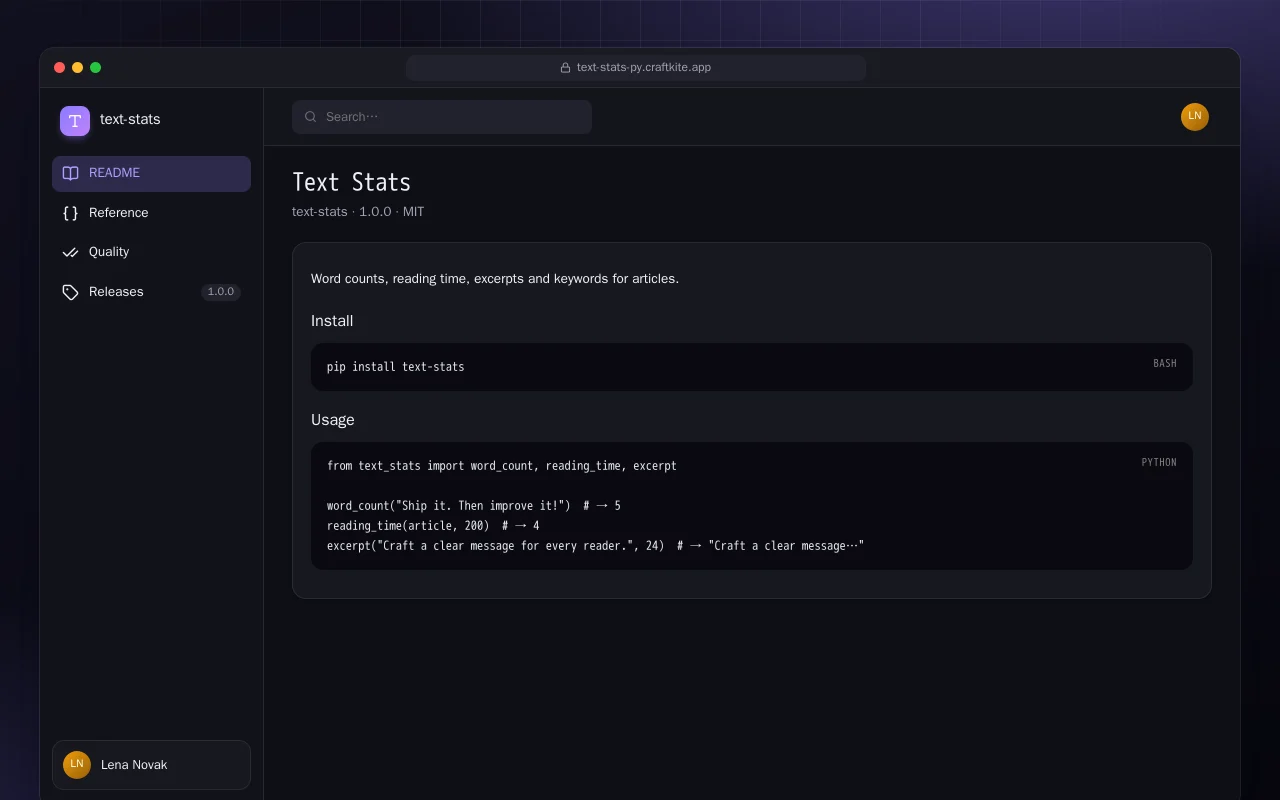 Text Stats (Python): the Text Stats screen