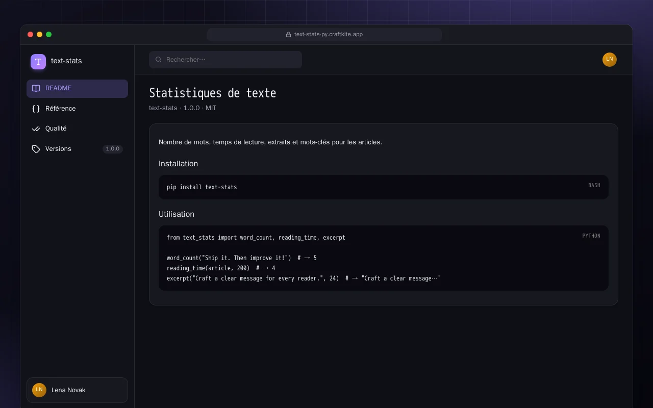 Statistiques de texte (Python) : l’écran Statistiques de texte