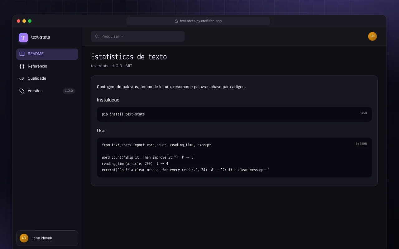 Estatísticas de texto (Python): a tela Estatísticas de texto