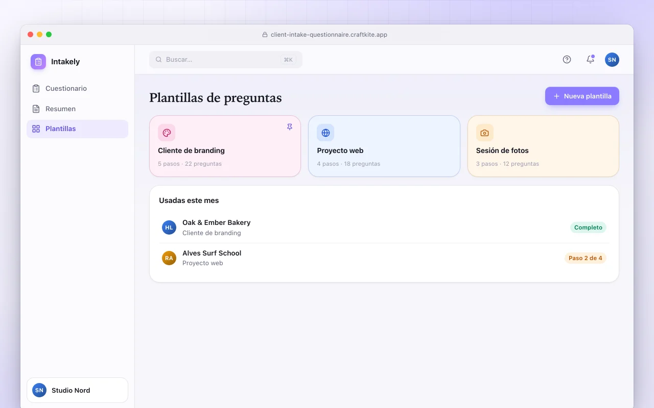 Cuestionario de incorporación de clientes: la pantalla Plantillas de preguntas